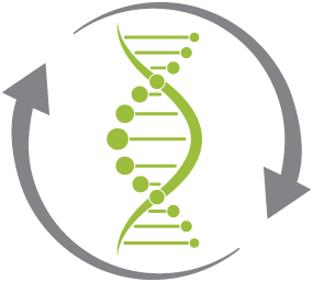 Icon depicting a stylized DNA strand encircled by two connecting arrows
