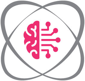 Stylized icon of a brain, encircled by two overlapping ovals