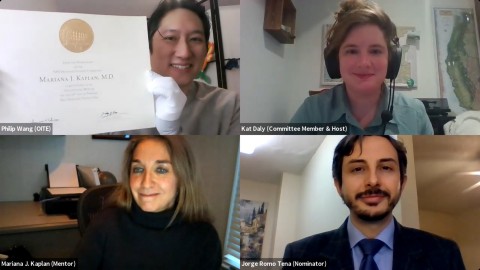 Screenshot of Dr. Kaplan receiving the 2021 GPP Outstanding Mentor Award.