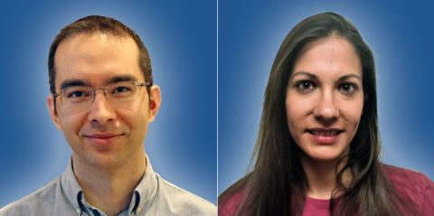 Photos of co-lead authors Iago Pinal-Fernandez, M.D., Ph.D., Staff Clinician, Sandra Muñoz-Braceras, Ph.D., Postdoctoral Fellow , of the NIAMS Muscle Disease Unit.