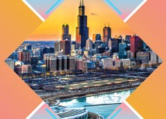 The skyline of Chicaco in a colorful pattern.