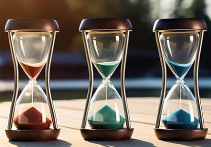 photograph of three hourglasses side-by-side 