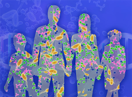 stylized illustration of skin showing microbiome