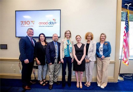 Photo of Good Days Chief Operating Officer Randie Odebralski, Clorinda Walley, Dr. Josh Fessel, Dr. Lindsey Criswell, Jess Myers, Dr. Karen Hacker and Good Days Vice President of Human Resources and Compliance Tricia Freels.