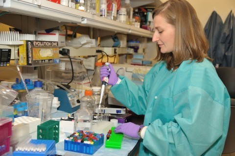 Researcher conducting an experiment in a NIAMS lab