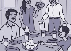 illustration of a family sitting at a dinner table