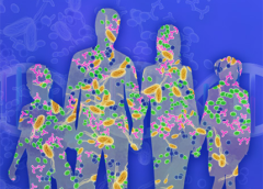 stylized illustration of skin showing microbiome